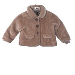 Pippy Kids Faux Fur Jacket Pink Rose Button Snaps Size 100 3-4 yr olds